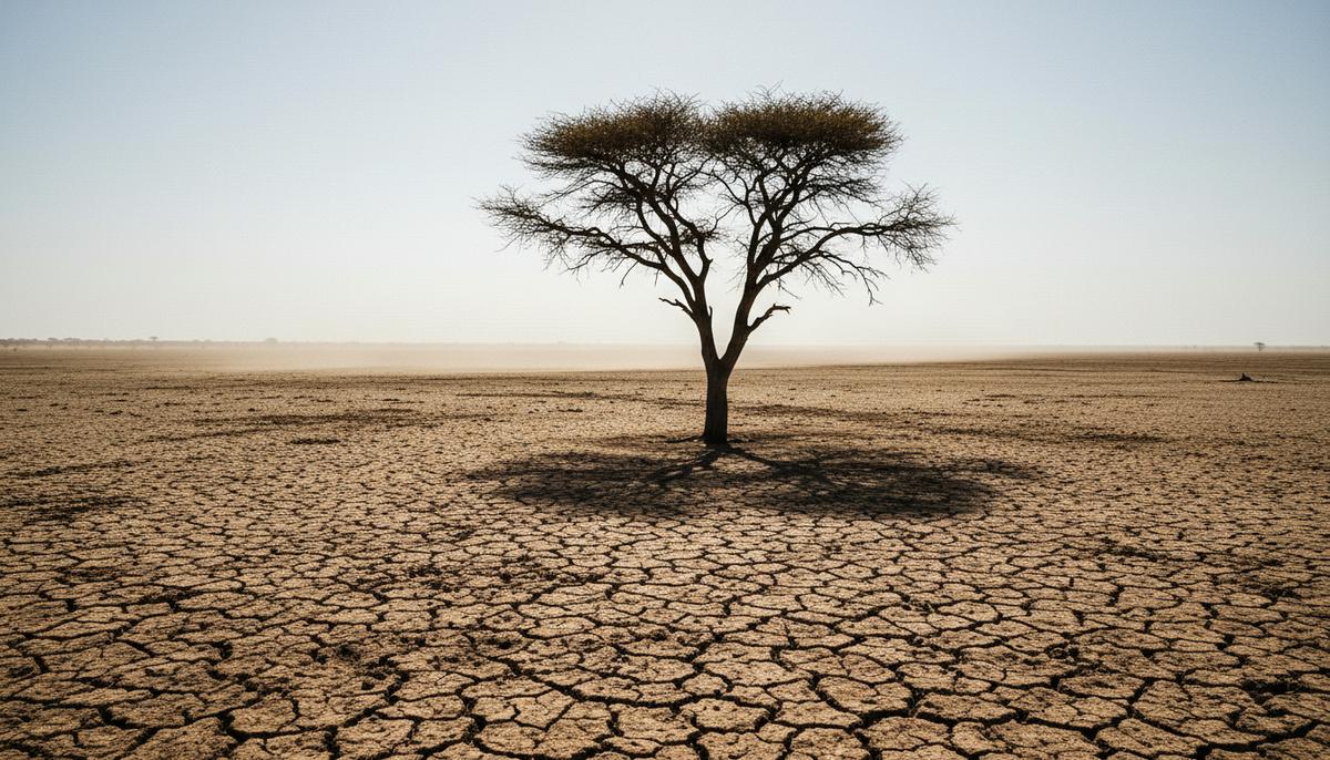 Жара и демография: почему рождается меньше мальчиков Выжженная солнцем саванна в период сильной засухи. Растрескавшаяся сухая земля и одинокое засохшее дерево под палящим солнцем.