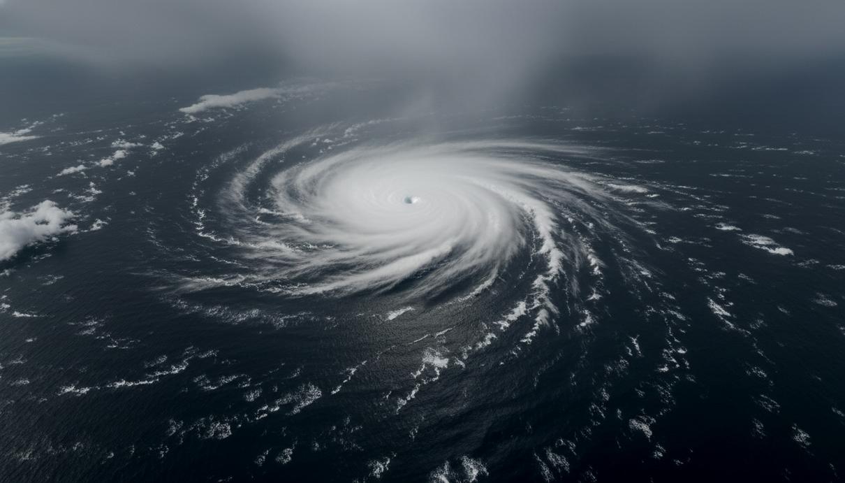 Исследование: потепление океана усиливает тропические циклоны Массивный тропический циклон с плотными грозовыми облаками и сильным ливнем над темными водами океана.